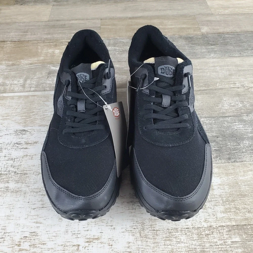 Hey Dude Dresden Essentials Mens Shoes Sz 9 Black Suede Athletic Lace-Up Sneaker